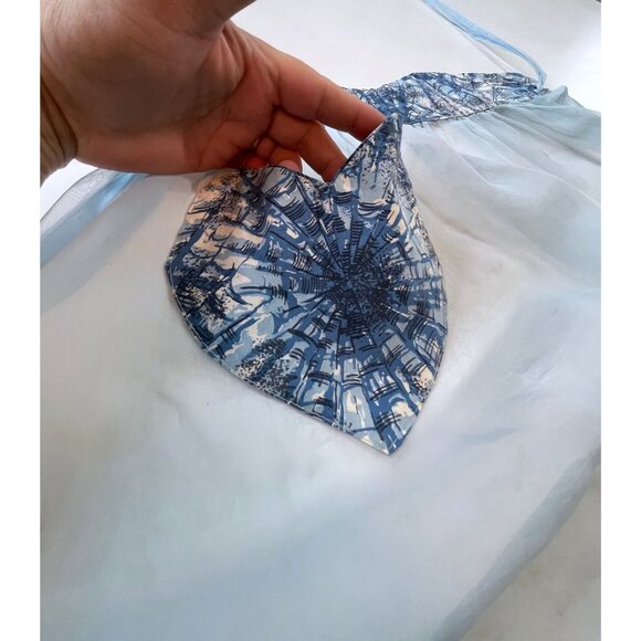 Vintage 1960s half apron, blue chiffon scalloped bottom, cottage core - Picture 3 of 8